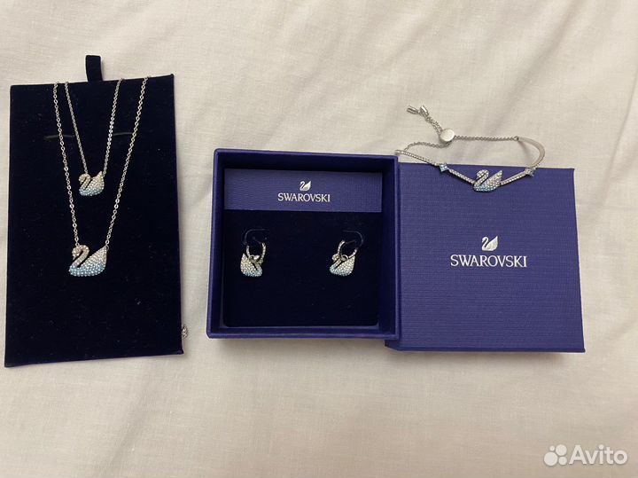 Набор серьги подвеска браслет swarovski swan