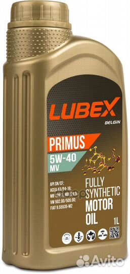Lubex primus MV 5W40 (1L) масло мотсинтAPI CF