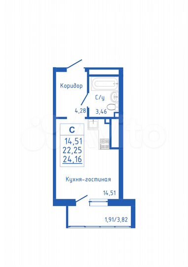 Квартира-студия, 24,2 м², 17/25 эт.