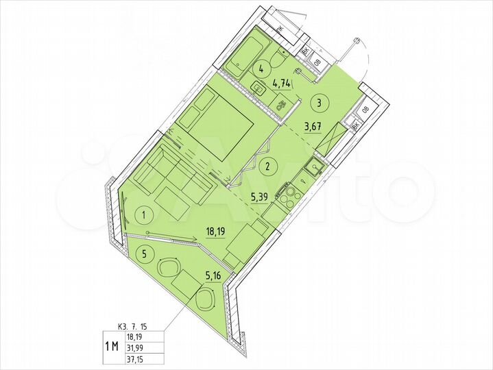 1-к. квартира, 37,2 м², 7/20 эт.