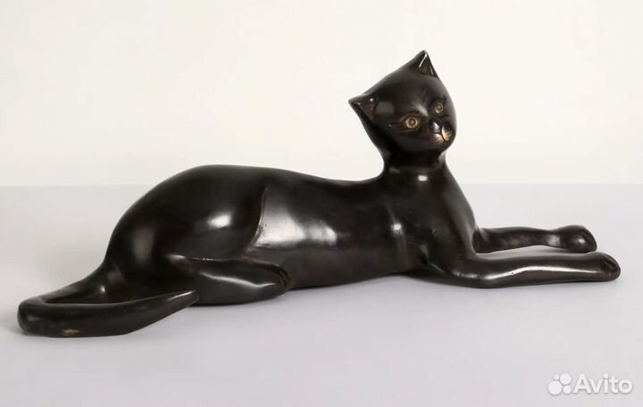 Кошка латунная большая статуя декор интерьер кот