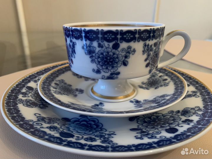 Антиквариат Чайная тройка Echt Kobolt Made in GDR