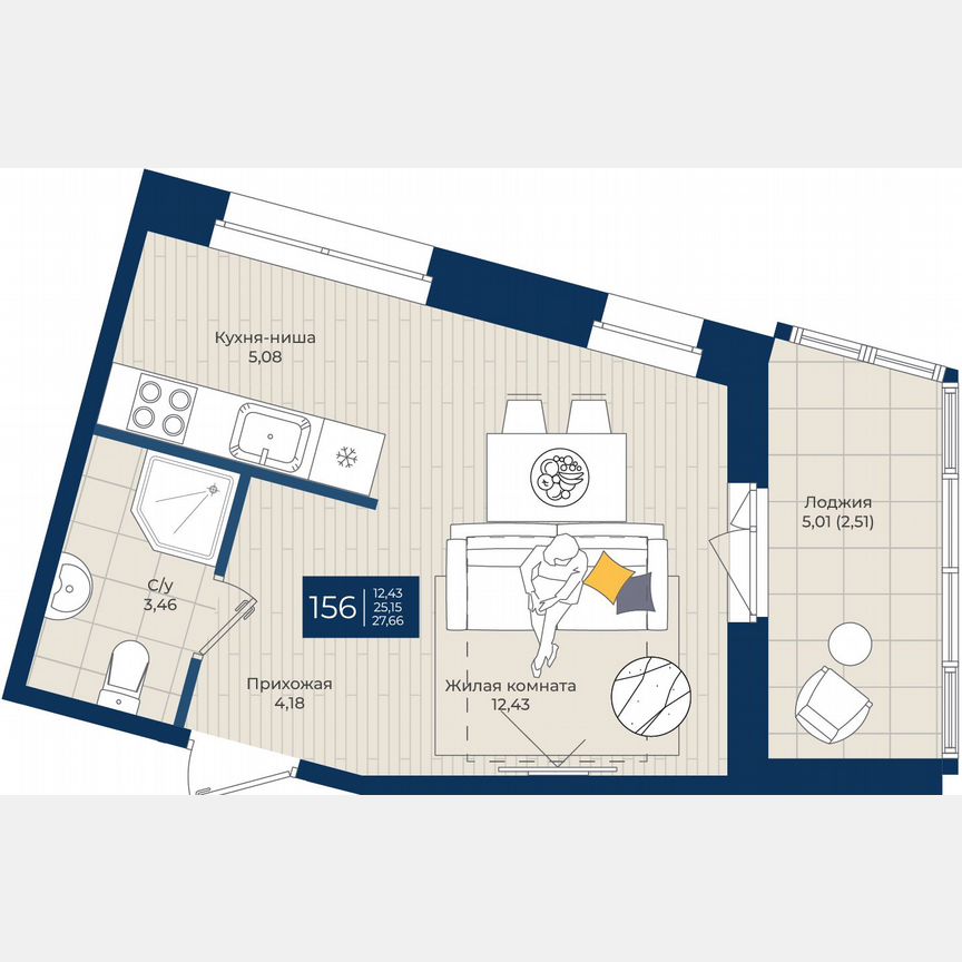 Квартира-студия, 27,7 м², 11/12 эт.
