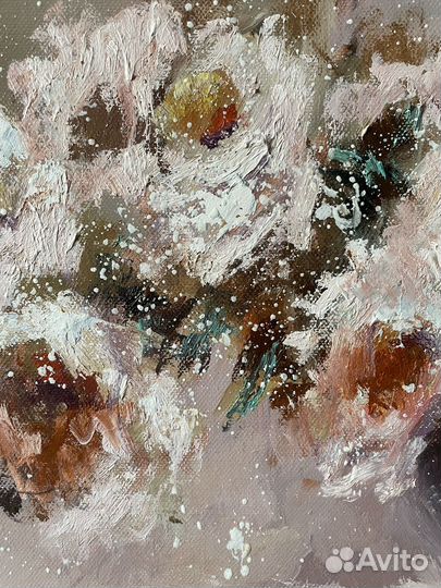 Букет роз в вазе картрна маслом на холсте 27*41 см