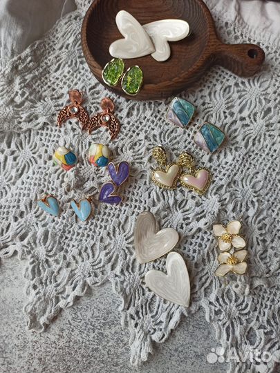 Серьги сердечки, разные, в стиле ретро, эмаль