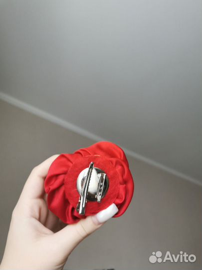 Брошь заколка красная роза Кармен цветок