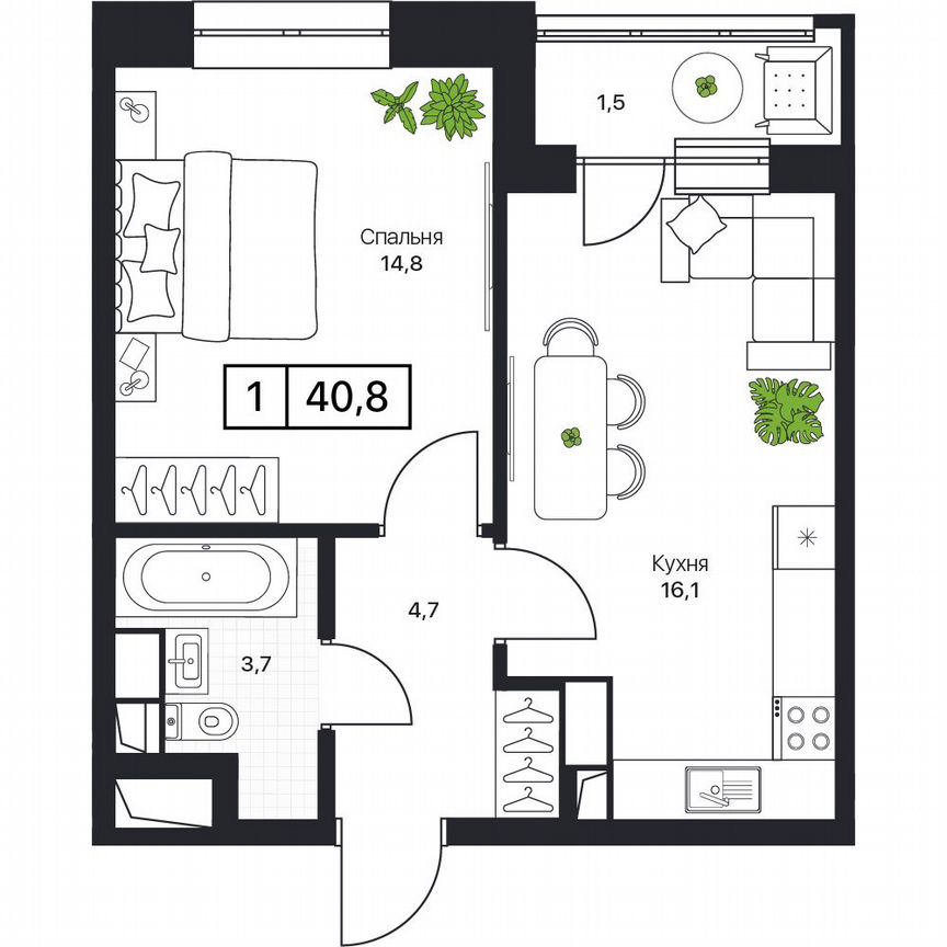 1-к. квартира, 40,8 м², 10/17 эт.