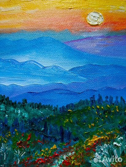 Картина маслом на холсте пейзаж, рассвет