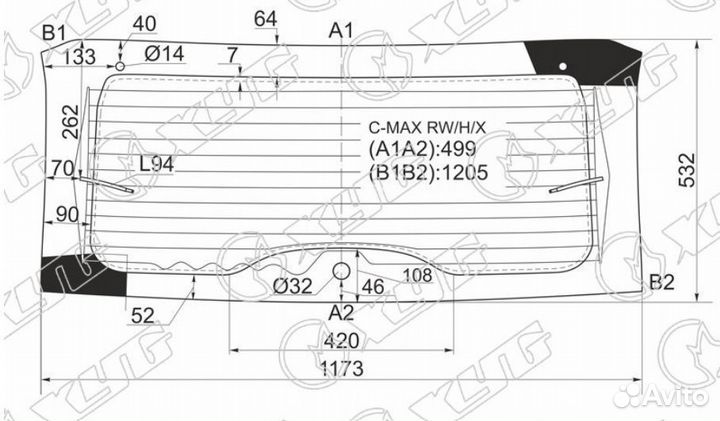 Стекло заднее с обогревом ford C-MAX 03-10