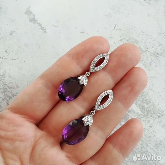 Серьги классика с аметистом