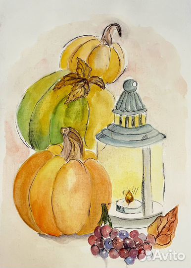 Картина акварелью натюрморт тыквы