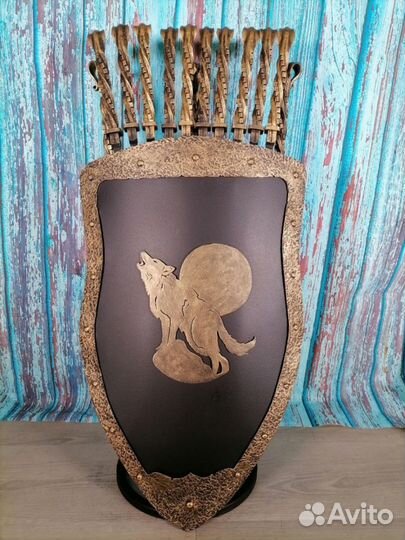 Каминный набор Щит-подставка Волк на 10 шампуров А