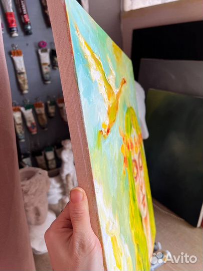 Картина маслом портрет девушка цветы лебедь