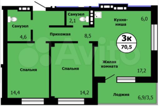 3-к. квартира, 70,5 м², 3/19 эт.