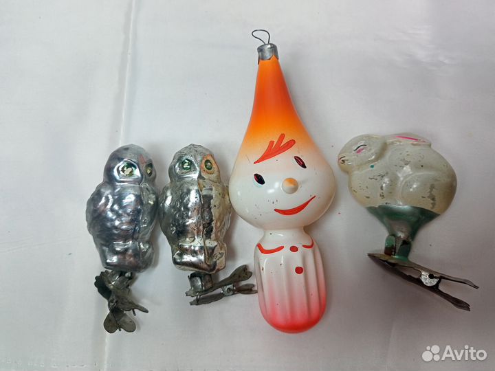 Ёлочная игрушка СССР Буратино, Заяц, Сова, Филин