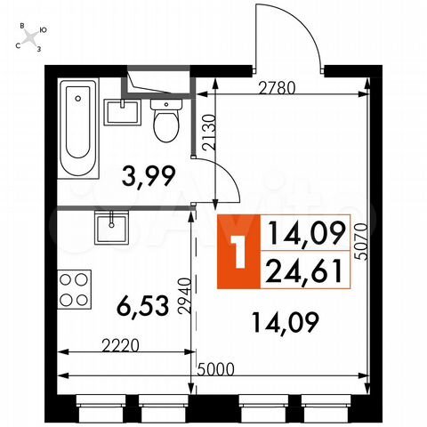 Квартира-студия, 24,6 м², 12/15 эт.