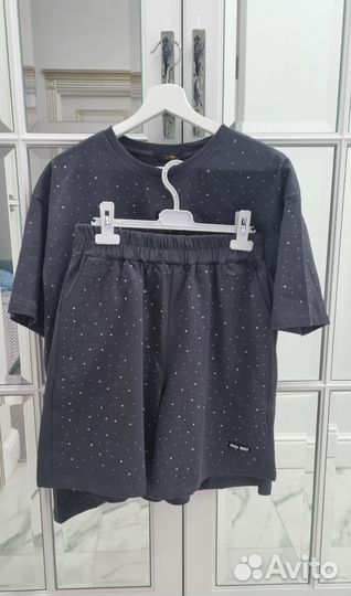 Майка+шорты Miu разные цвета со стразами M-L