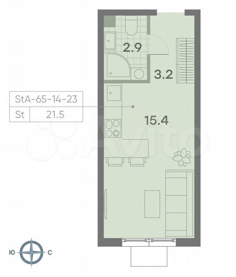 Квартира-студия, 21,5 м², 17/23 эт.