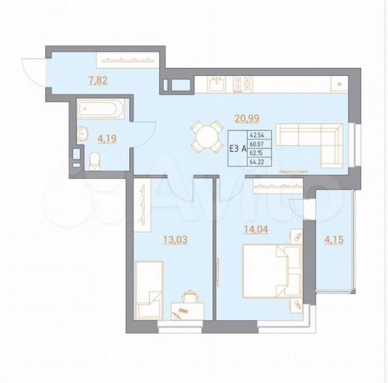 3-к. квартира, 64 м², 7/21 эт.