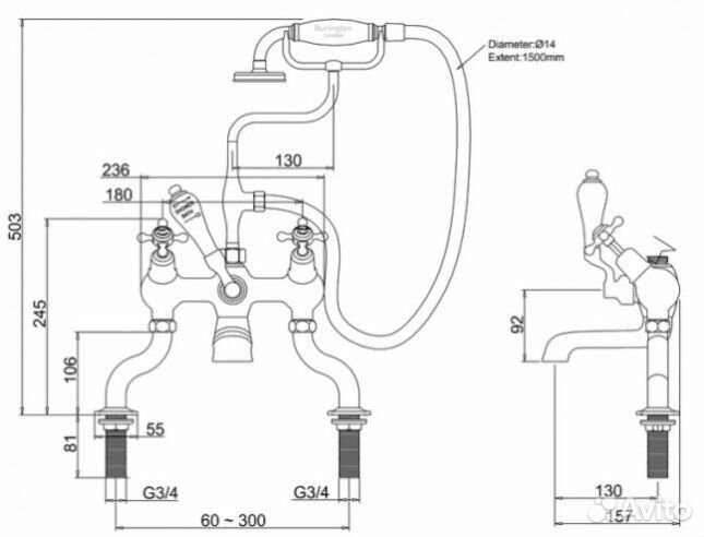 Смеситель на борт ванны Burlington Claremont CL19
