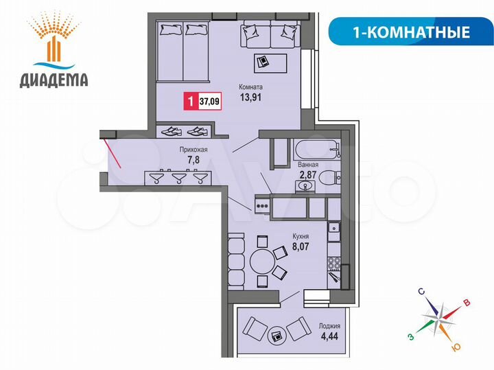 1-к. квартира, 37,1 м², 20/22 эт.