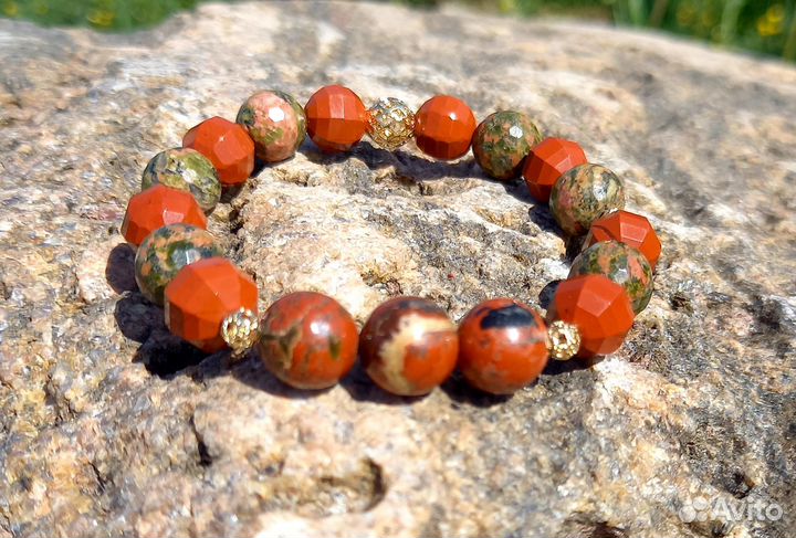 Дизайнерский Браслет из яшмы и унакита