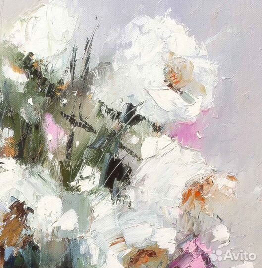 Картина маслом Белые пионы 40х40 см