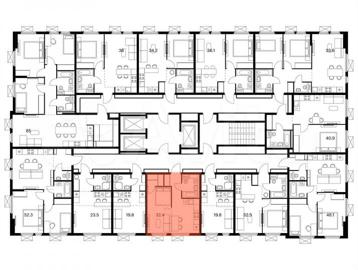 1-к. квартира, 32,4 м², 22/25 эт.