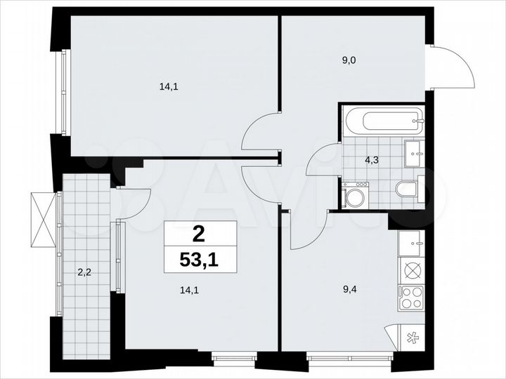 2-к. квартира, 53,1 м², 7/23 эт.