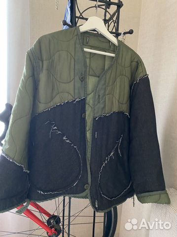 Куртка-лайнер зеленая M65 пэтчворк деним