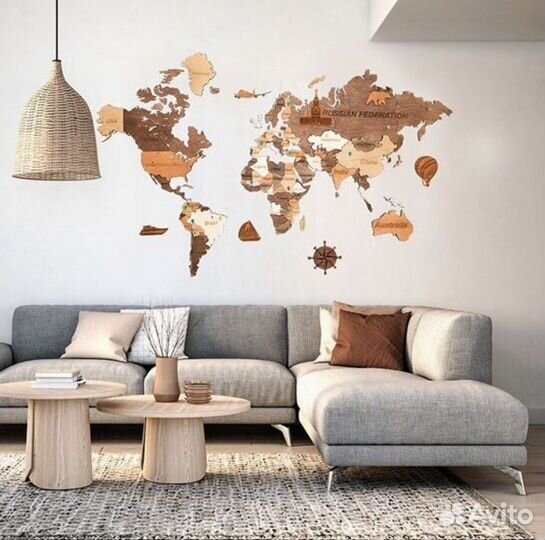 Карта мира из дерева “Color” 150x90