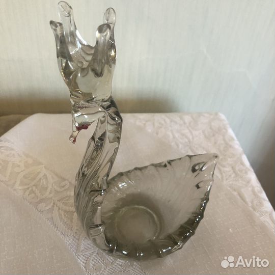 Конфетница салатница Лебедь стекло СССР