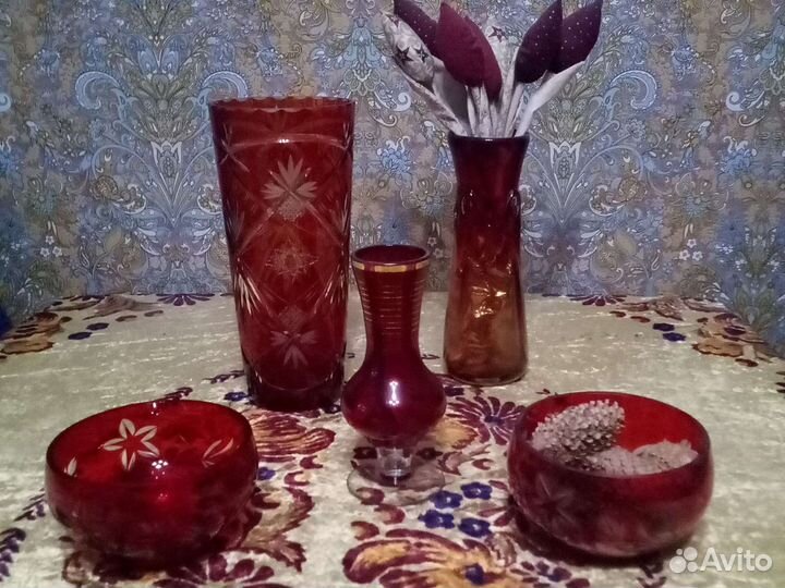 Вазы СССР. Рубиновое,красное,гутное стекло