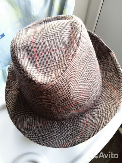 Шляпа трилби коричневая в клетку унисекс
