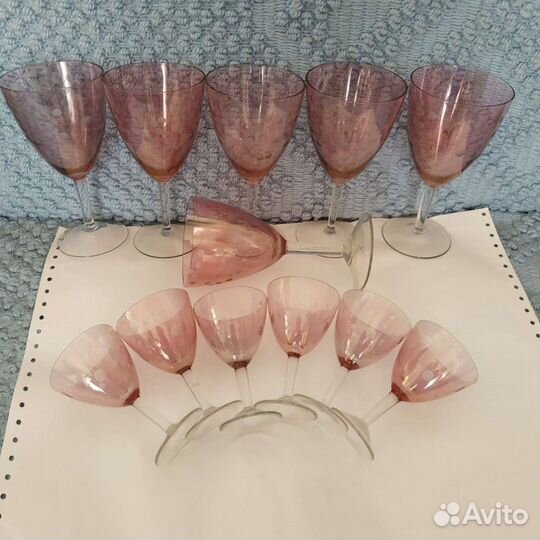 Фужеры рюмки марганцевое стекло 60 годов