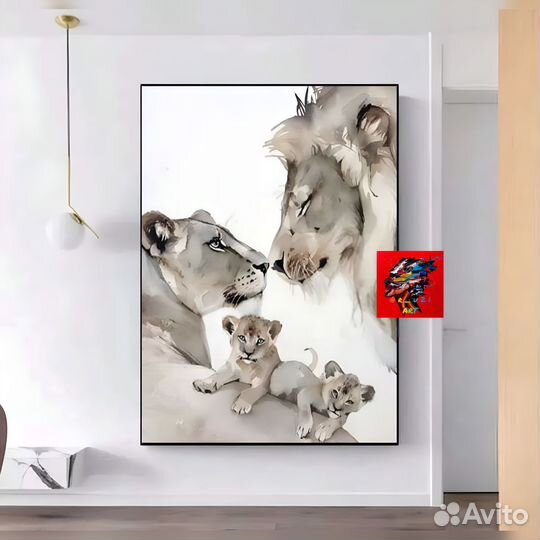 Современная интерьерная картина лев царица семья