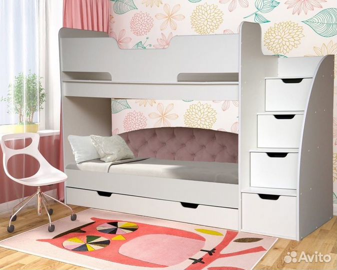 Двухярусная кровать-комод Юниор-13 с матрасами