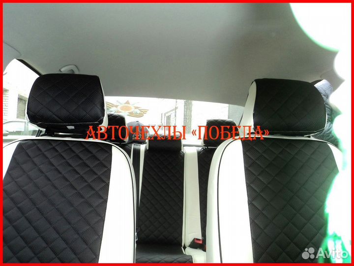 Чехлы Volkswagen Polo 5 Hb из экокожи бело-чёрные