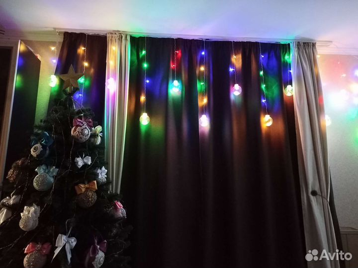 Гирлянда светодиодная новогодние шары штора LED