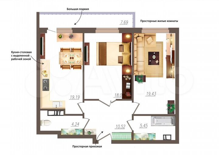 2-к. квартира, 76,8 м², 5/19 эт.
