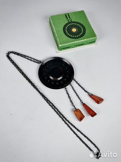 Подвеска кулон янтарь СССР ожерелье винтаж