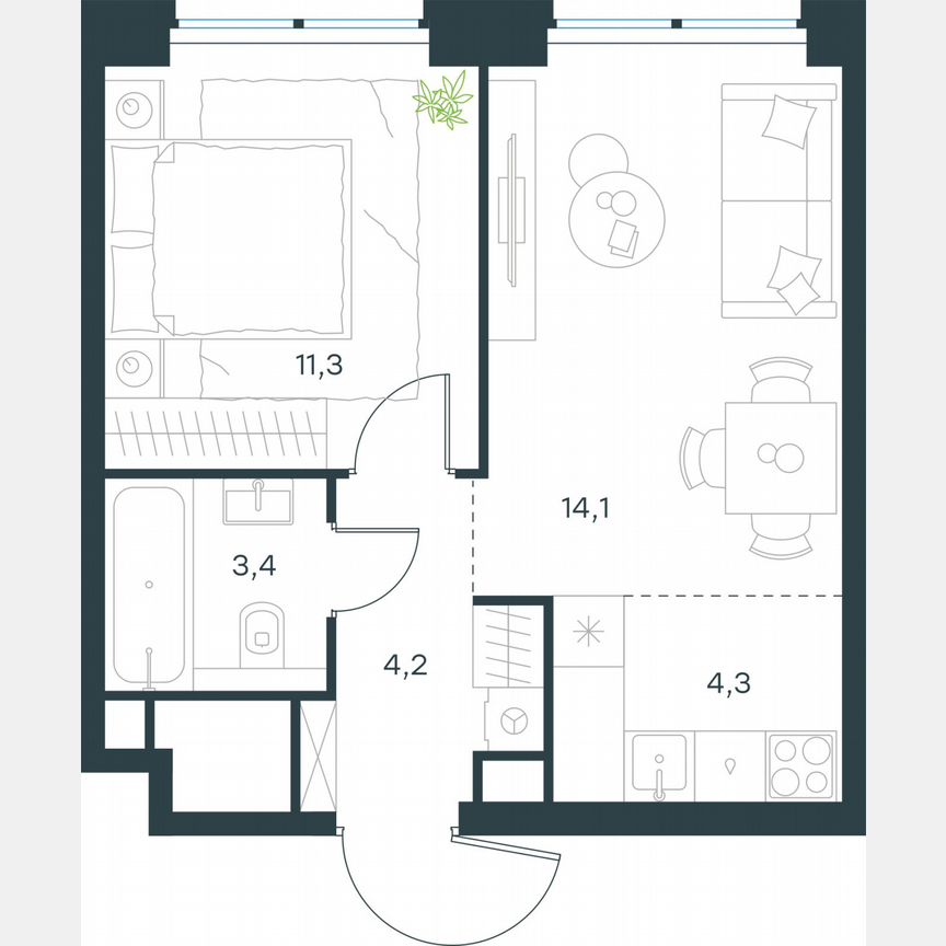 2-к. квартира, 37,3 м², 47/64 эт.