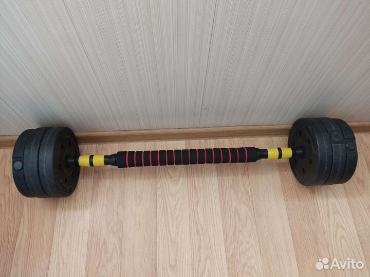 Гантели. По 10 кг. 2 шт. + коннектор. Штанга