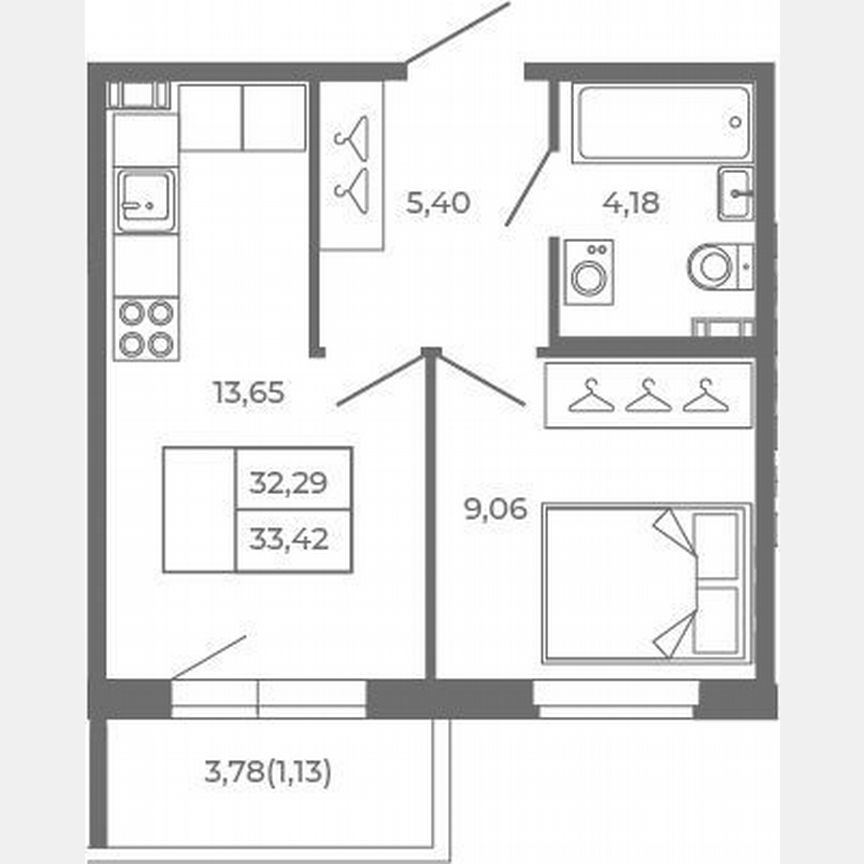 1-к. квартира, 32,3 м², 4/4 эт.