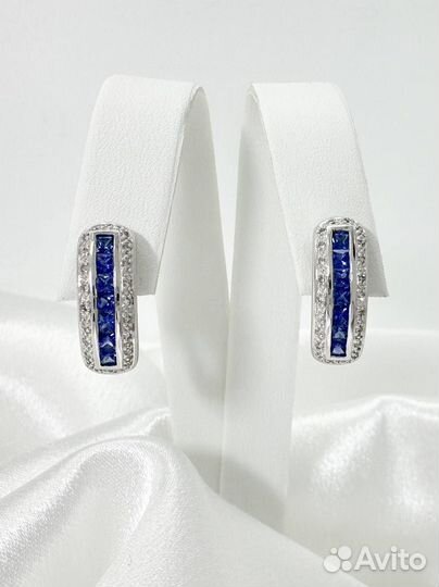 Золотые серьги с бриллиантами, сапфир 585 / 6.96 г