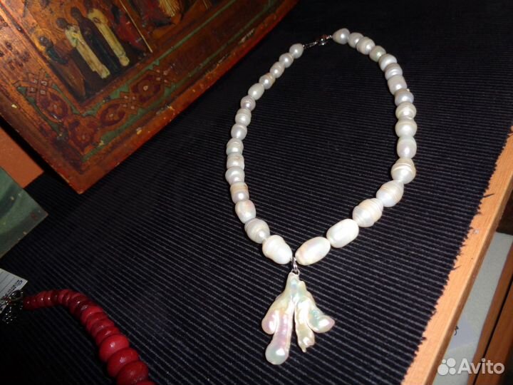Бусы,колье,ожерелье: крупный натуральный жемчуг
