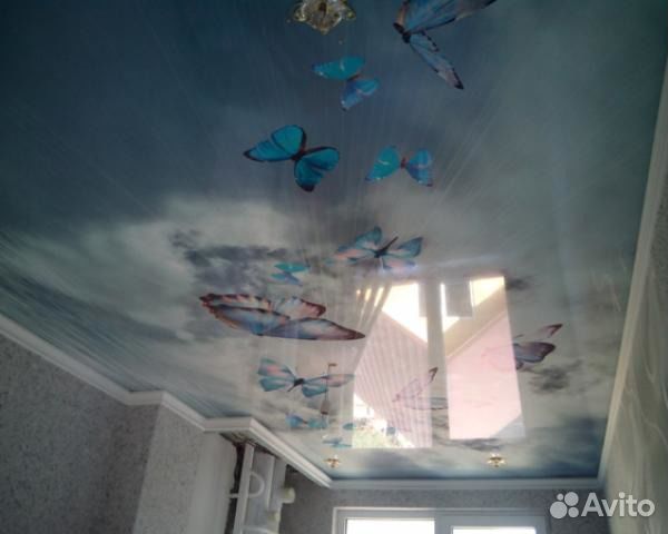 Натяжные потолки модель 432 цвет синий арт