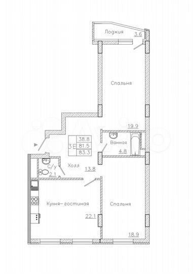 2-к. квартира, 83,3 м², 18/18 эт.