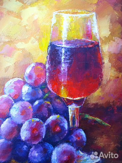 Картина виноград Картина маслом бокал вина