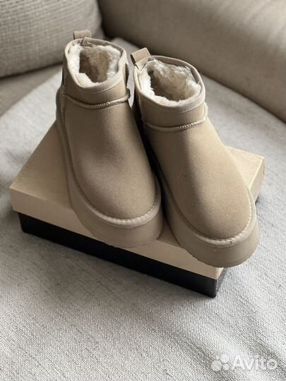 Угги ugg женские короткие на платформе 38 бежевые